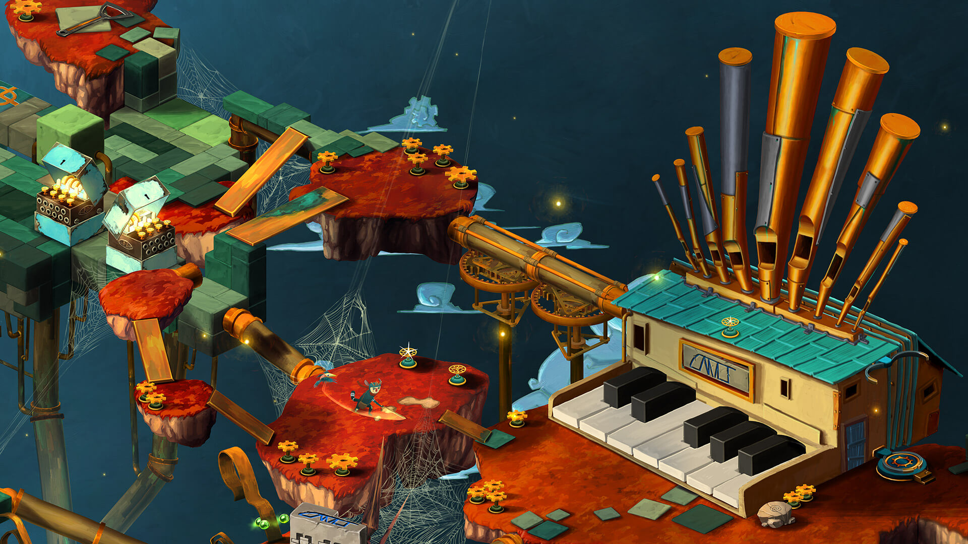 Figment level with giant organ piano and spider webs