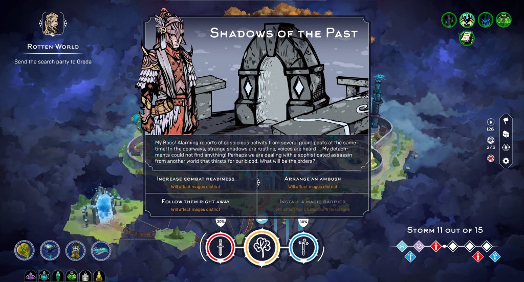 Random events shake up Mittleborg: City of Mages, for better or worse.